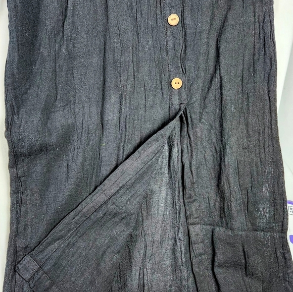Women's Black Button Slit Wide Leg Pants With Pocket. 100% Cotton. Free Size - Picture 5 of 9